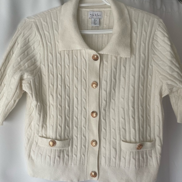 Nicole Miller Cream Cable Knit Cardigan - Picture 7 of 7
